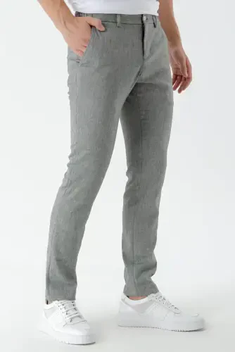 Modazone Men's Black Bond Patterned Polyviscose-Linen Slim Fit Trousers - 3