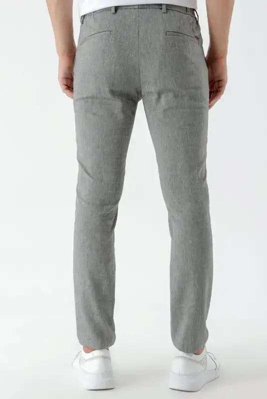 Modazone Men's Black Bond Patterned Polyviscose-Linen Slim Fit Trousers - 6