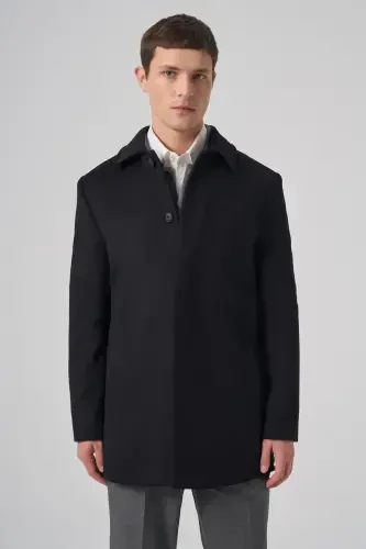 Modazone Men's Black Buttoned Barber Collar Dynamic Fit Coat - 1