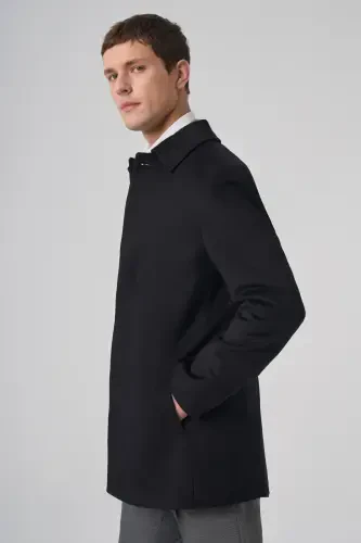 Modazone Men's Black Buttoned Barber Collar Dynamic Fit Coat - 2