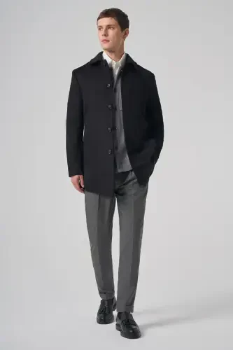 Modazone Men's Black Buttoned Barber Collar Dynamic Fit Coat - 4