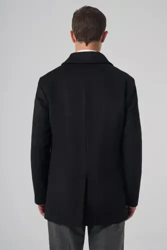 Modazone Men's Black Buttoned Barber Collar Dynamic Fit Coat - 5