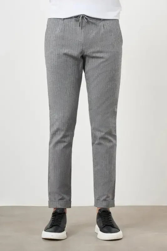 Modazone Men's Black Cotton Linen Trend Drawstring Jogger Slim Fit Sport Pants - 1