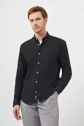 Modazone Men's Black Cotton Trend Button-Down Collar Dynamic Fit Shirt - 1