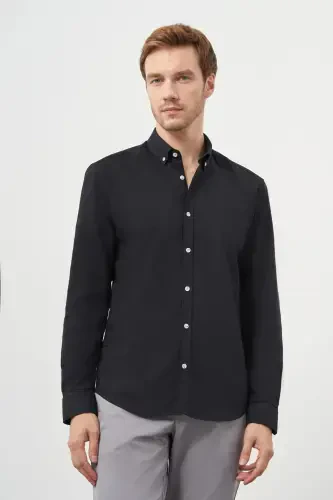 Modazone Men's Black Cotton Trend Button-Down Collar Dynamic Fit Shirt - 2