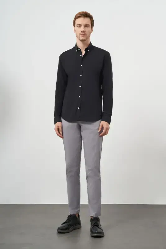 Modazone Men's Black Cotton Trend Button-Down Collar Dynamic Fit Shirt - 4