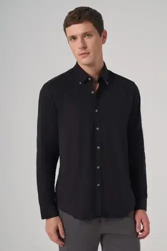 Modazone Men's Black Cotton Trend Dynamic Fit Button-Down Collar Shirt - 1