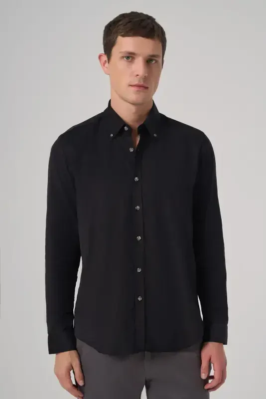 Modazone Men's Black Cotton Trend Dynamic Fit Button-Down Collar Shirt - 2