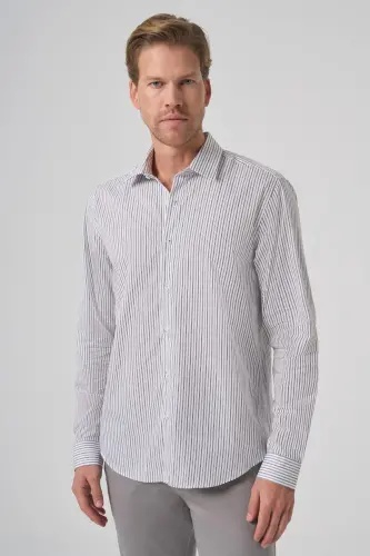 Modazone Men's Black Cotton Trend Striped Dynamic Fit Stiff Collar Shirt - 1