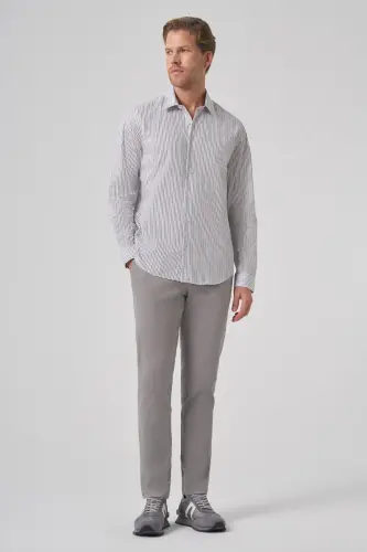 Modazone Men's Black Cotton Trend Striped Dynamic Fit Stiff Collar Shirt - 4