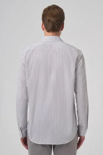 Modazone Men's Black Cotton Trend Striped Dynamic Fit Stiff Collar Shirt - 5