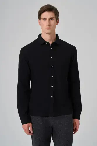 Modazone Men's Black Cotton Trend Tree Bark Pattern Dynamic Fit Italian Collar Shirt - MORVEN (1)