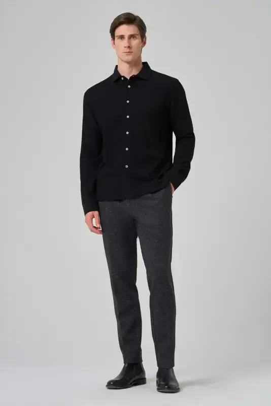 Modazone Men's Black Cotton Trend Tree Bark Pattern Dynamic Fit Italian Collar Shirt - 4