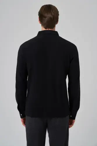 Modazone Men's Black Cotton Trend Tree Bark Pattern Dynamic Fit Italian Collar Shirt - 5