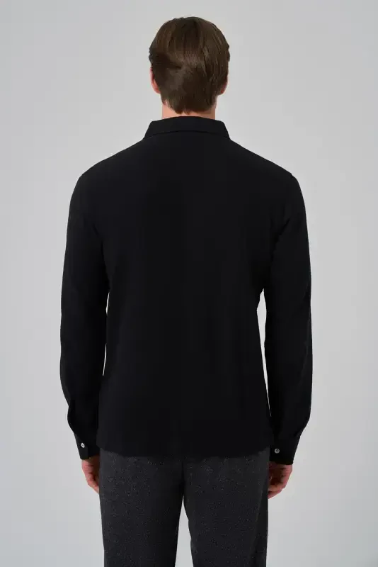 Modazone Men's Black Cotton Trend Tree Bark Pattern Dynamic Fit Italian Collar Shirt - 5