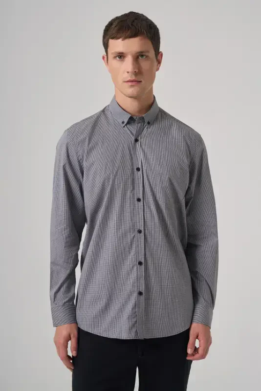 Modazone Men's Black Cotton Trendy Houndstooth Regular Fit Button-Down Collar Shirt - 1