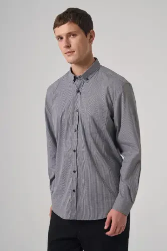 Modazone Men's Black Cotton Trendy Houndstooth Regular Fit Button-Down Collar Shirt - 2