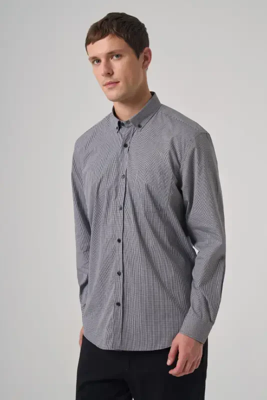 Modazone Men's Black Cotton Trendy Houndstooth Regular Fit Button-Down Collar Shirt - 2