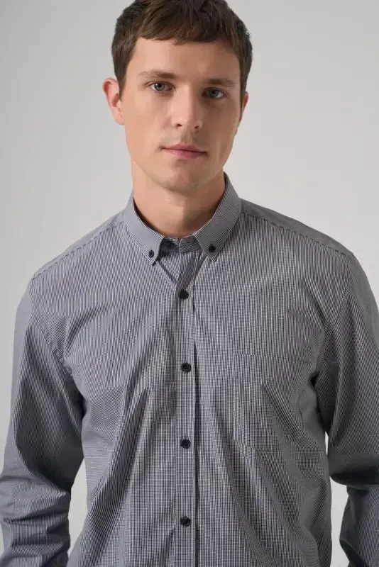 Modazone Men's Black Cotton Trendy Houndstooth Regular Fit Button-Down Collar Shirt - 3