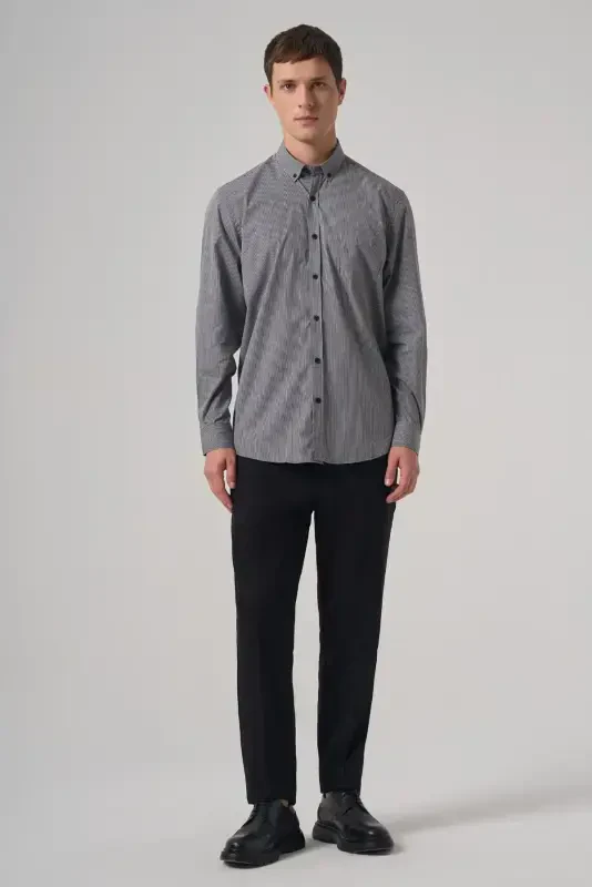 Modazone Men's Black Cotton Trendy Houndstooth Regular Fit Button-Down Collar Shirt - 4