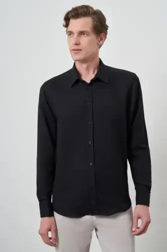Modazone Men's Black Cuffed Slim Fit Stiff Collar Shirt - 4