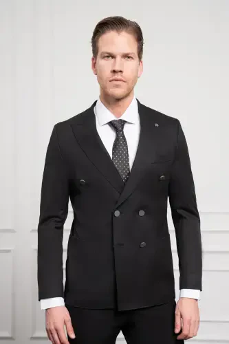 Modazone Men's Black Double Breasted Slim Fit Pointed Collar Suit - 5