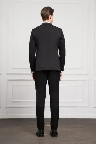 Modazone Men's Black Double Breasted Slim Fit Pointed Collar Suit - 6