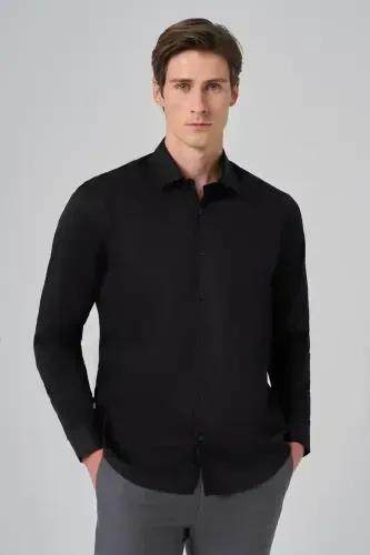Modazone Men's Black Dynamic Fit Stiff Collar Shirt - 3