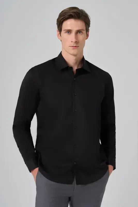 Modazone Men's Black Dynamic Fit Stiff Collar Shirt - 3