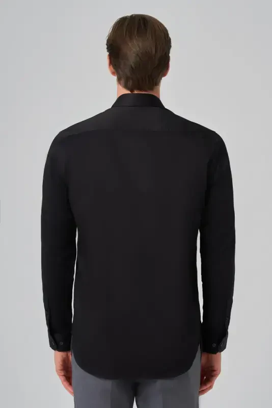 Modazone Men's Black Dynamic Fit Stiff Collar Shirt - 5