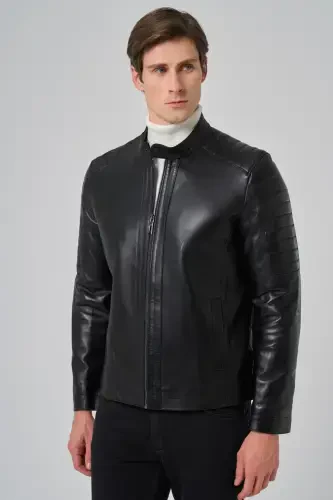 Modazone Men's Black Ibiza Biker Short Leather Jacket - 1