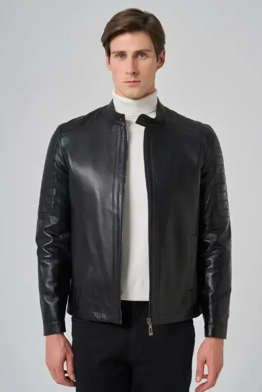 Modazone Men's Black Ibiza Biker Short Leather Jacket - 2