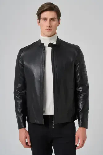 Modazone Men's Black Ibiza Biker Short Leather Jacket - 3