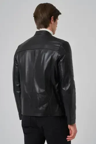 Modazone Men's Black Ibiza Biker Short Leather Jacket - 5