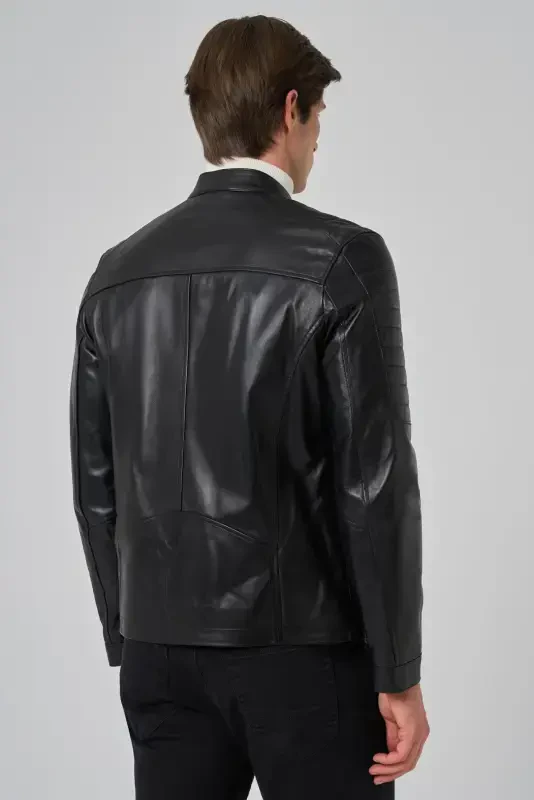 Modazone Men's Black Ibiza Biker Short Leather Jacket - 5