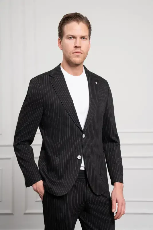 Modazone Men's Black Knitted Slim Fit Mono Collar Suit Slim Fit - 4