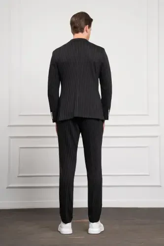 Modazone Men's Black Knitted Slim Fit Mono Collar Suit Slim Fit - 6