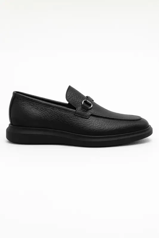 Modazone Men's Black Leather Buckled Casual Shoe - MORVEN