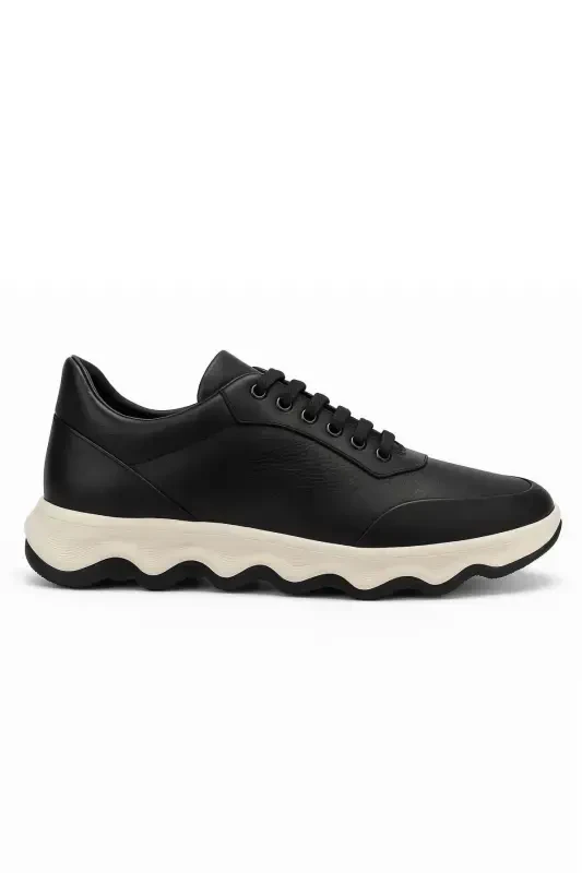 Modazone Men's Black Leather Chunky Sole Sneaker Shoes - MORVEN