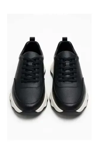 Modazone Men's Black Leather Chunky Sole Sneaker Shoes - MORVEN (1)