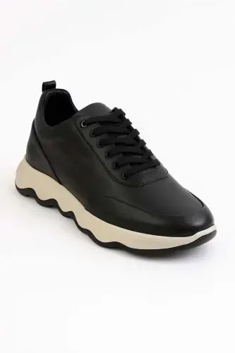 Modazone Men's Black Leather Chunky Sole Sneaker Shoes - 3