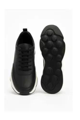 Modazone Men's Black Leather Chunky Sole Sneaker Shoes - 4