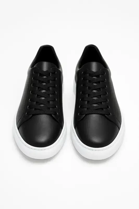 Modazone Men's Black Leather Sneaker Shoes - 2