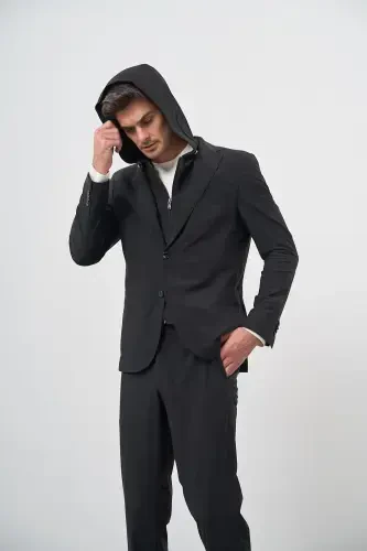 Modazone Men's Black Polyamide Bag Pocket Hooded Slim Fit Mono Collar Tracksuit - 7