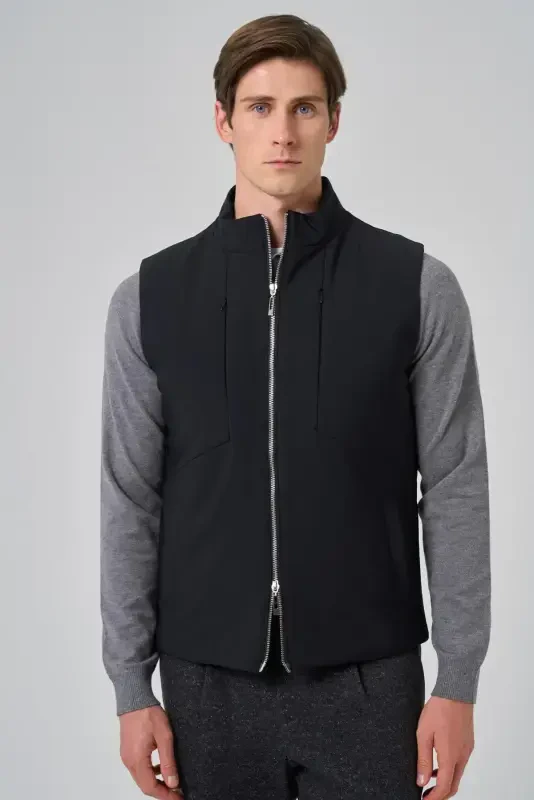 Modazone Men's Black Polyamide Sports Hidden Pocket Zipper Vest - 1