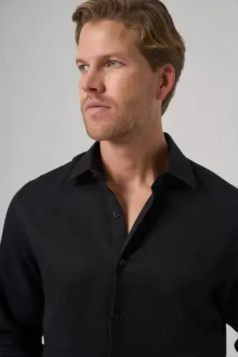 Modazone Men's Black Polyester Patterned Trendy Dynamic Fit Italian Collar Shirt - 3