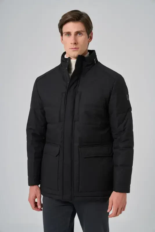 Modazone Men's Black Polyester Snap Fastened Hooded Jacket - 1