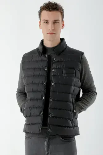 Modazone Men's Black Polyester Snap Fastening Quilted Vest - 3