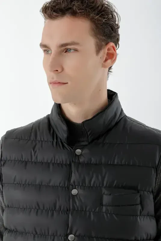 Modazone Men's Black Polyester Snap Fastening Quilted Vest - 5