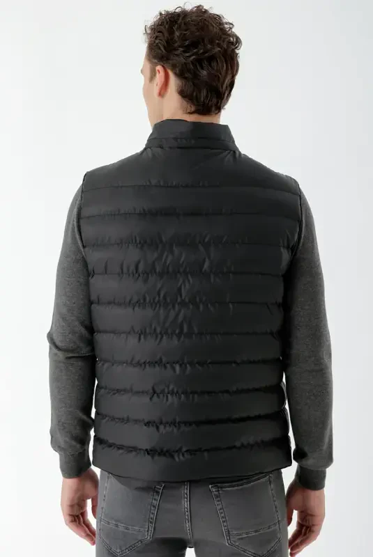 Modazone Men's Black Polyester Snap Fastening Quilted Vest - 7